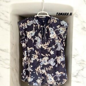 Tamara H. New Women’s Floral Navy Blue Top Medium